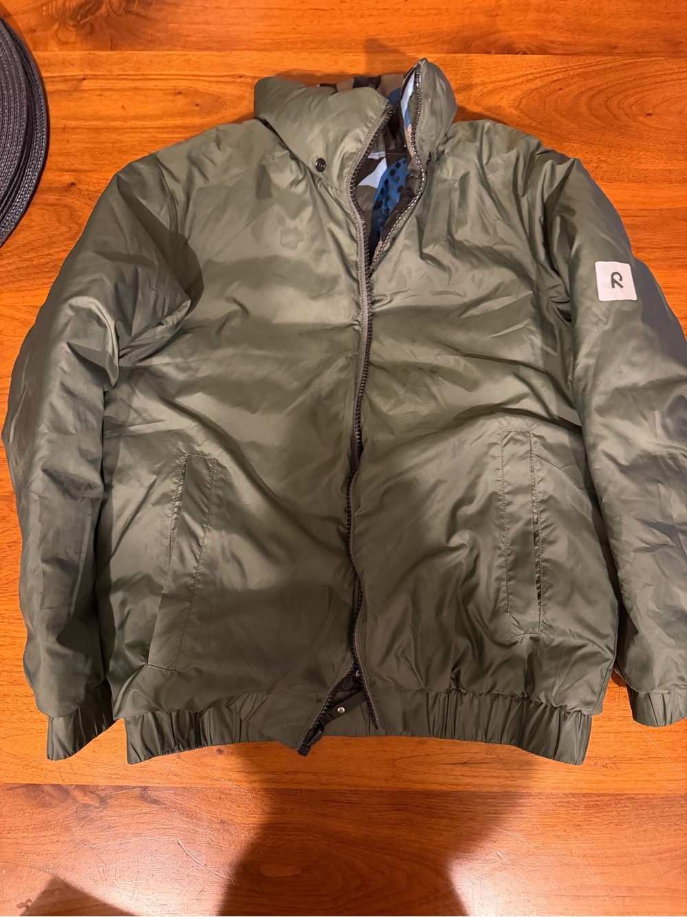 Boys' Dark Olive Puffer Reversible Jacket with Print